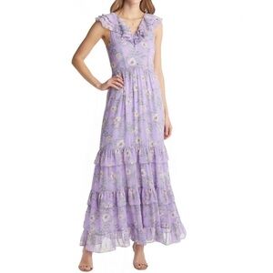 NWT Vici Purple Floral Chiffon Ruffle Tiered Maxi Dress